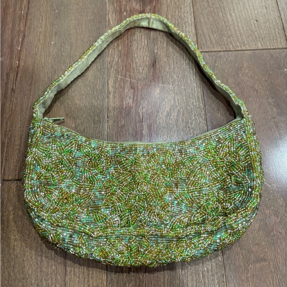 Beaded Green Evening Shoulder Bag